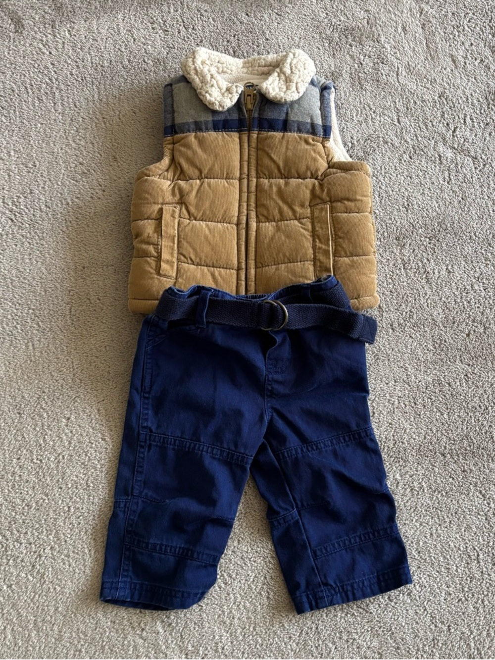 Ralph Lauren, Old Navy Tan Quilted Vest with Navy Pants